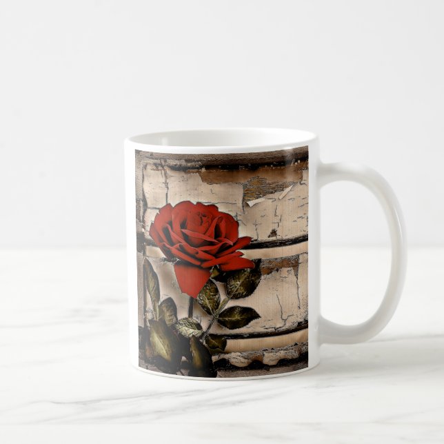Grunge Distress Barn Wood Rustic Röd ros Kaffemugg (Höger)
