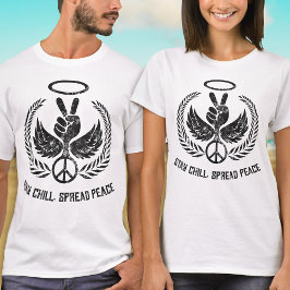Grunge Distress Peace and Chill Black and White T Shirt