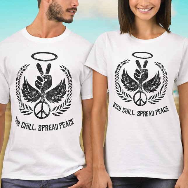 Grunge Distress Peace and Chill Black and White T Shirt (Skapare uppladdad)