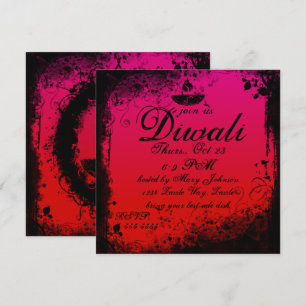 Grunge Diwali Deepa Rosa och Orange Inbjudningar