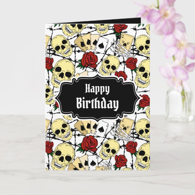 Grunge Döskallar och Ro Goth Birthday Kort (Orkide)
