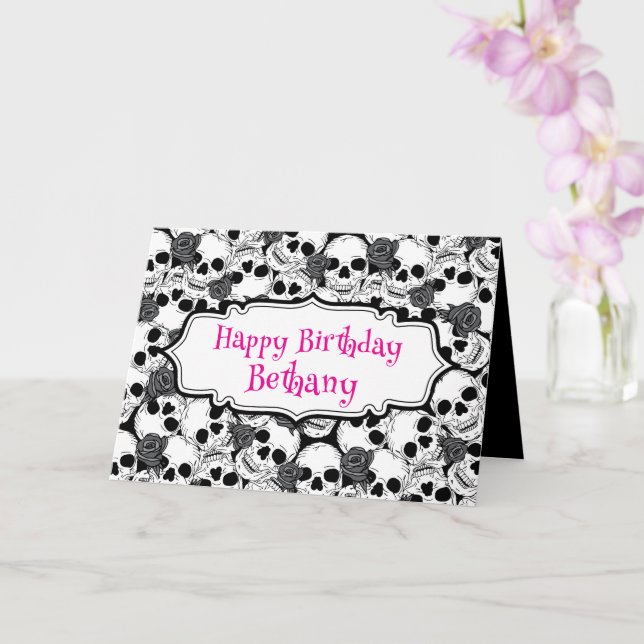 Grunge Döskallar och Ro Goth Birthday Kort (Orkide)