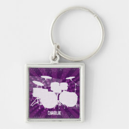 Grunge Drums Lila Burst Keychain Fyrkantig Silverfärgad Nyckelring