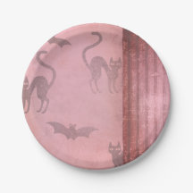 Grunge Dusty Rosa cat fladdermöss & rand Halloween