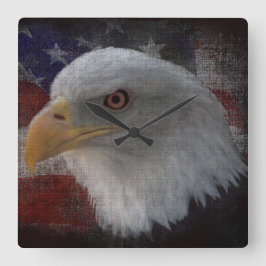 Grunge Eagle & Flagga Fyrkantig Klocka