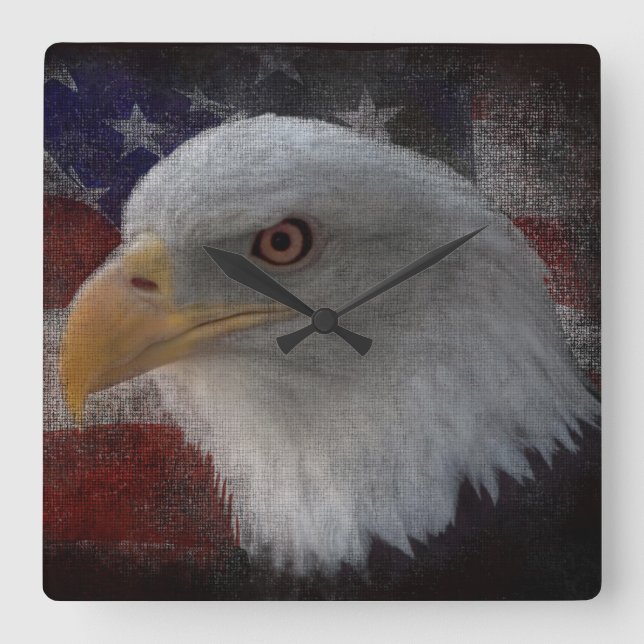 Grunge Eagle & Flagga Fyrkantig Klocka (Framsida)