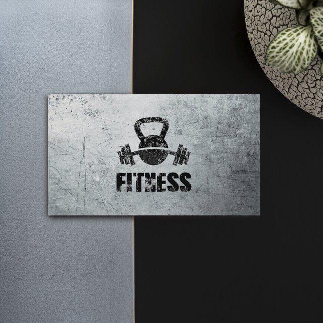 Grunge Fitness Personal Trainer Kettlebell Barbell Visitkort (Skapare uppladdad)