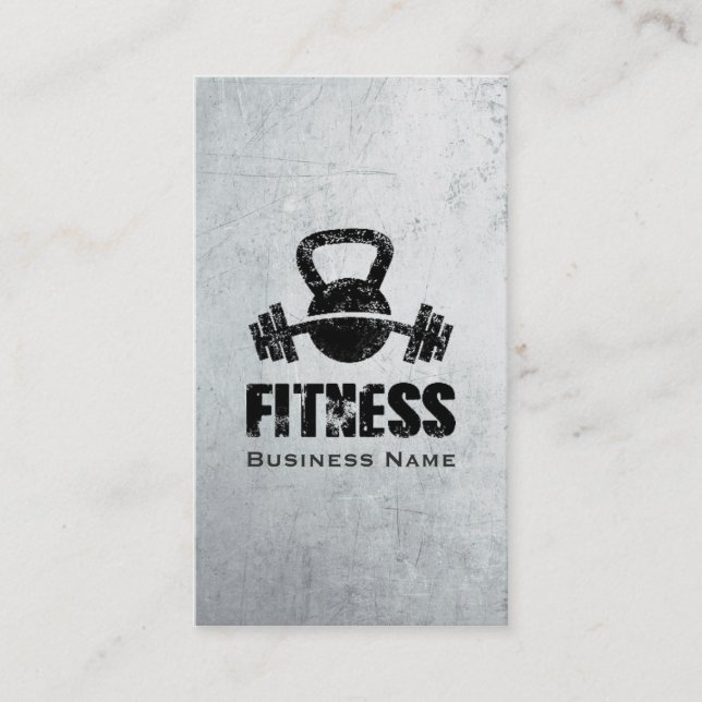 Grunge Fitness Personal Trainer Kettlebell Barbell Visitkort (Framsida)
