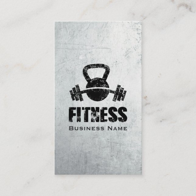 Grunge Fitness Personal Trainer Kettlebell Barbell Visitkort (Framsida)