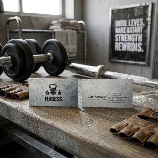 Grunge Fitness Personlig Tränare Kettlebell Barbel Visitkort (Skapare uppladdad)