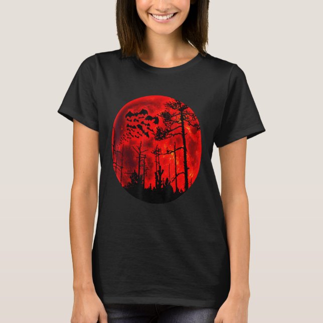 Grunge-Fladdermöss som flyger Gothic Blood Red Mån T Shirt (Framsida)