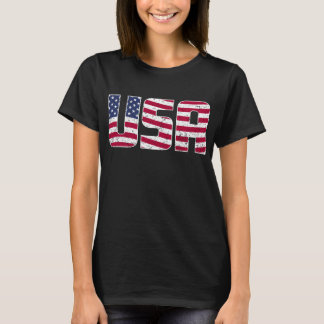 Grunge Flagga Patterned USA Typography T Shirt
