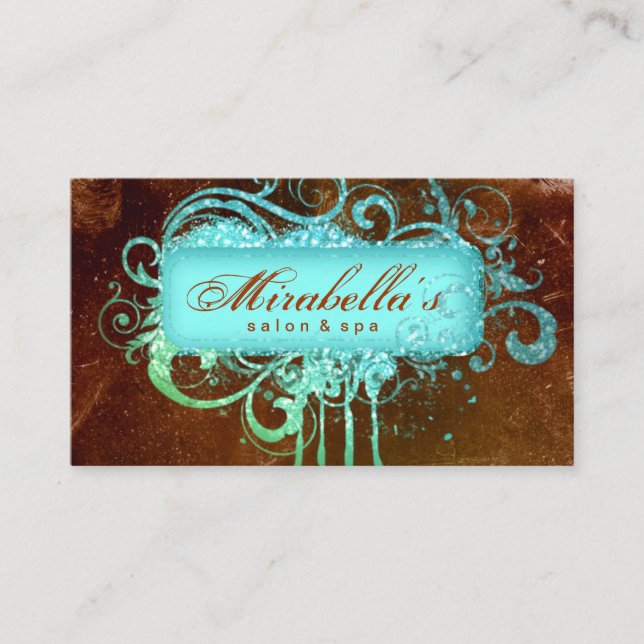 Grunge Glitter Salon Spa Brown Blue Loyalty Card Lojalitetskort (Framsida)