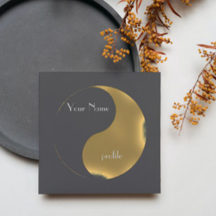 Grunge golden&grått yin yang square-affärskort fyrkantigt visitkort