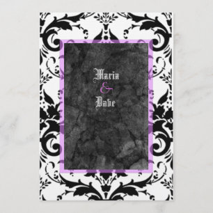 Grunge Goth Black White Damask Lavender Bröllop Inbjudningar