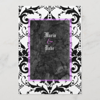 Grunge Goth Black White Damask Lavender Bröllop Inbjudningar