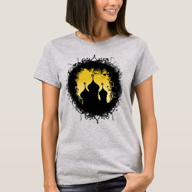 Grunge-Goth Guld och Black Ramadan Mosque T Shirt (Framsida)