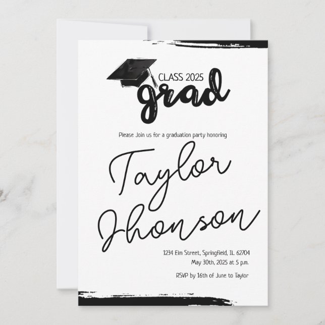 Grunge grad card with graduation hat inbjudningar (Framsida)