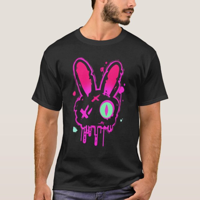 Grunge Graffiti Rabbit Pastel Goth Punk Edgy Psych T Shirt (Framsida)