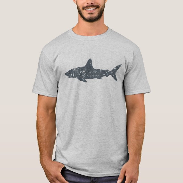 Grunge Grått Swimming Shark T Shirt (Framsida)