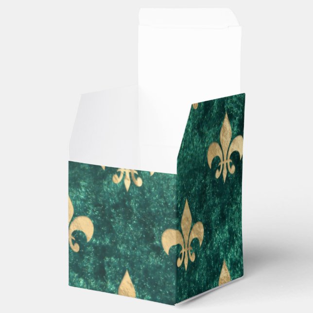 Grunge Grön Sammets Fleur De Lis Mardi Gras Presentaskar (Öppnad)