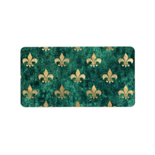 Grunge Grön Velvet Fleur De Lis Mardi Gras Adressetikett