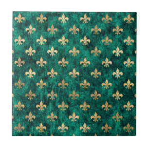 Grunge Grönt Velvet Fleur De Lis Mardi Gras Kakelplatta