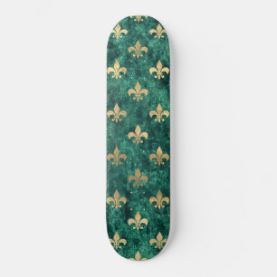 Grunge Grönt Velvet Fleur De Lis Mardi Gras Mini Skateboard Bräda 18,5 Cm
