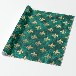 Grunge Grönt Velvet Fleur De Lis Mardi Gras Presentpapper