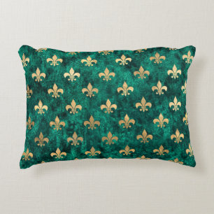 Grunge Grönt Velvet Fleur De Lis Mardi Gras Prydnadskudde