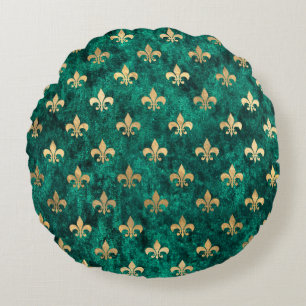 Grunge Grönt Velvet Fleur De Lis Mardi Gras Rund Kudde