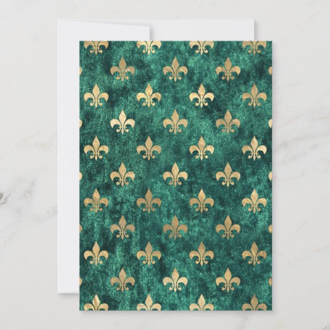 Grunge Grönt Velvet Fleur De Lis Mardi Gras Tack Kort (Framsida)