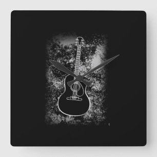 Grunge Guitar Graphic Guitarist Sten Musician Jazz Fyrkantig Klocka