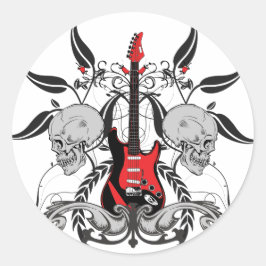 Grunge Guitar och Skull Runt Klistermärke