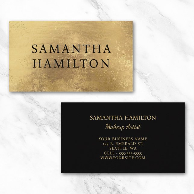Grunge guld folie modern minimalist svart visitkort (Grunge Gold Foil Modern Minimalist Black Business Card)