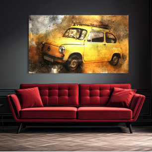 Grunge Gult Vintage bil Automobile Wall Art Poster