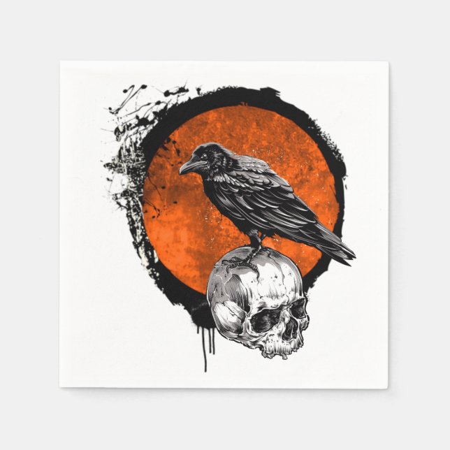 Grunge Halloween Raven & Skull Pappersservett (Framsidan)