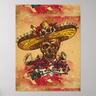 Grunge,halloween,skalle,mexikanhatt,day of the dea poster