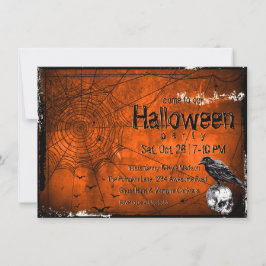 Grunge Halloween spindelnät, korp & dödskalle Inbjudningar