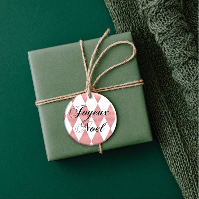 Grunge Harlequin Joyeux Noel Julgransprydnad Keramik (Artistic Dual-Use! Our harlequin ornament doubles as a luxury gift tag.)