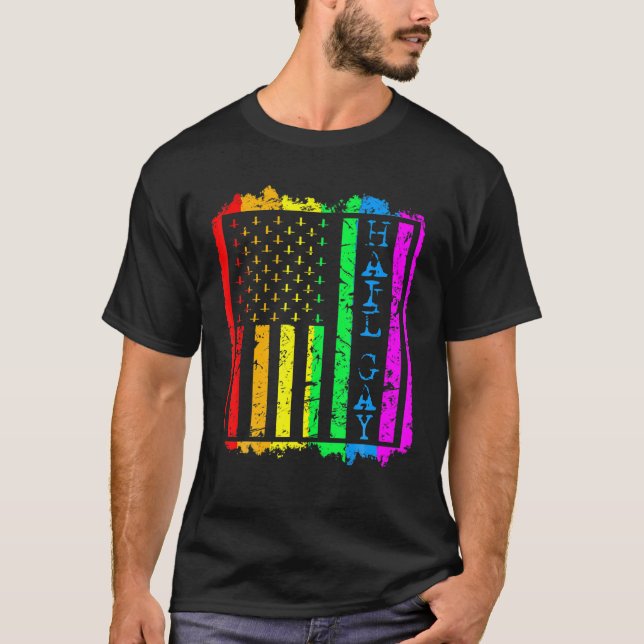 Grunge HBT All Hail Gay pride Flagga Satanic T Shirt (Framsida)