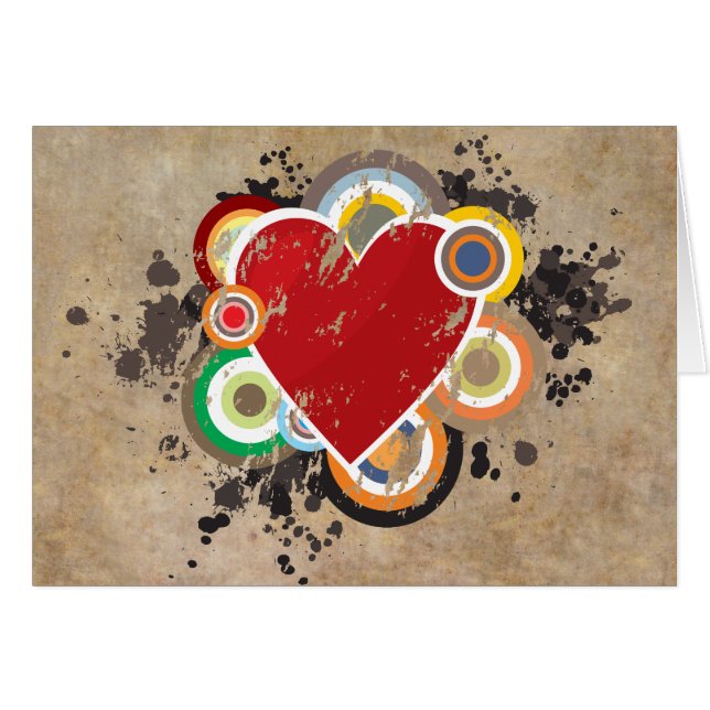 Grunge Heart med Ringar Hälsningskort (Framsidan Horizontal)