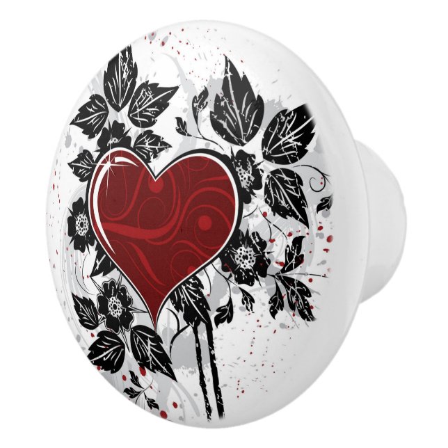 Grunge Hearts och Foliage Ceramic Knob Knopp (Höger)