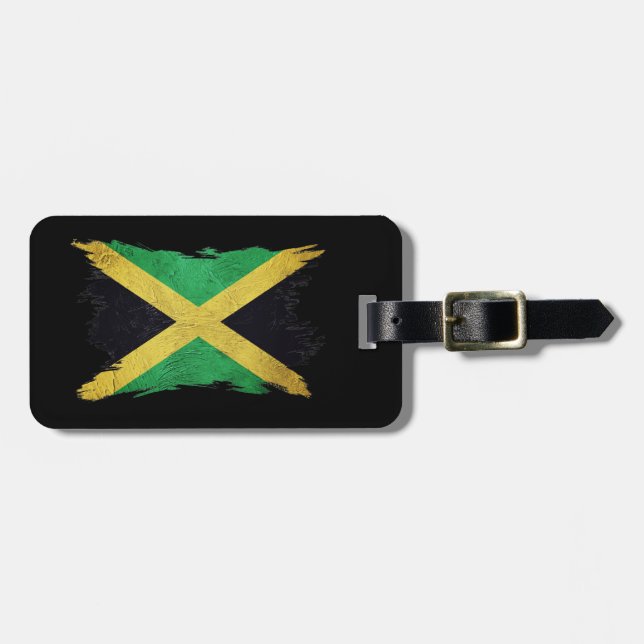 Grunge Jamaica flagga, Penseldrag, Jamaica flagga Bagagebricka (Horisontell Framsida)