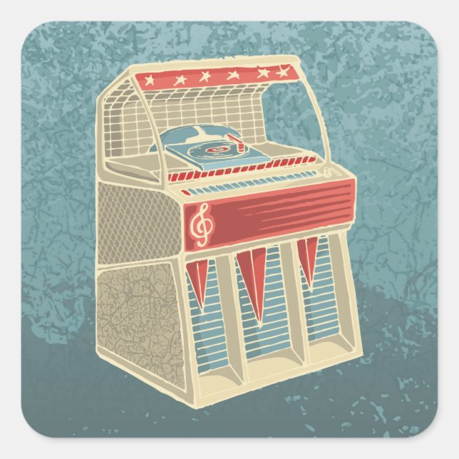 Grunge Jukebox Fyrkantigt Klistermärke (Framsida)