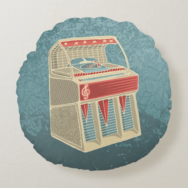 Grunge Jukebox Rund Kudde (Framsidan)
