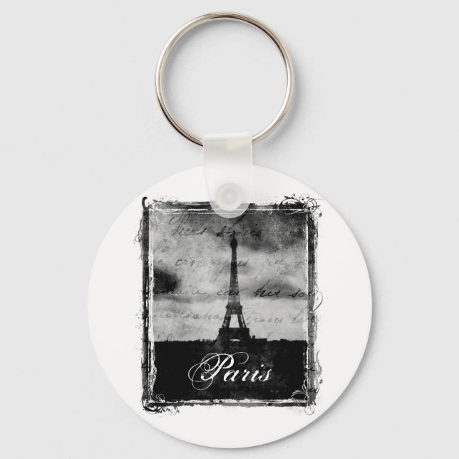 Grunge Kant Textured Paris Nyckelring (Framsida)