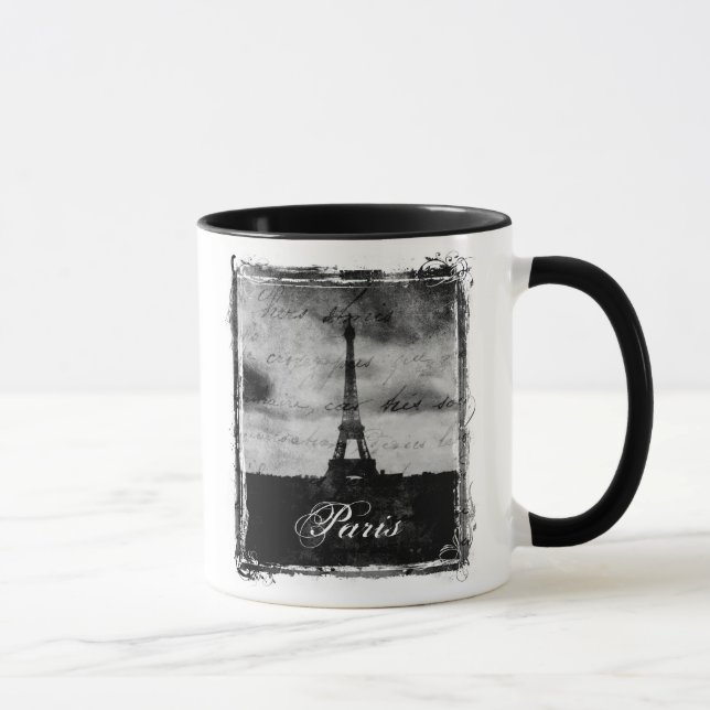 Grunge kant texturerade Paris Mugg (Höger)