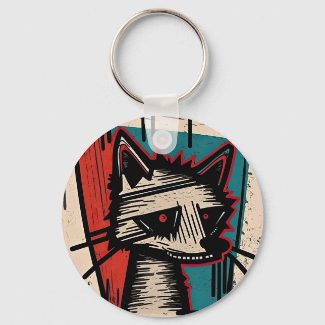 Grunge Katt Konst Nyckelring (Framsida)