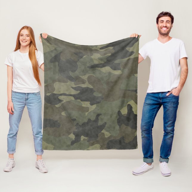 Grunge Khaki Grönt Camo Anpassningsbar Fleece Blan (På plats)